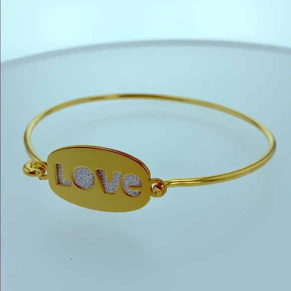Sterling Silver Gold-Tone Glitter Love Bangle - Picture 2 of 2